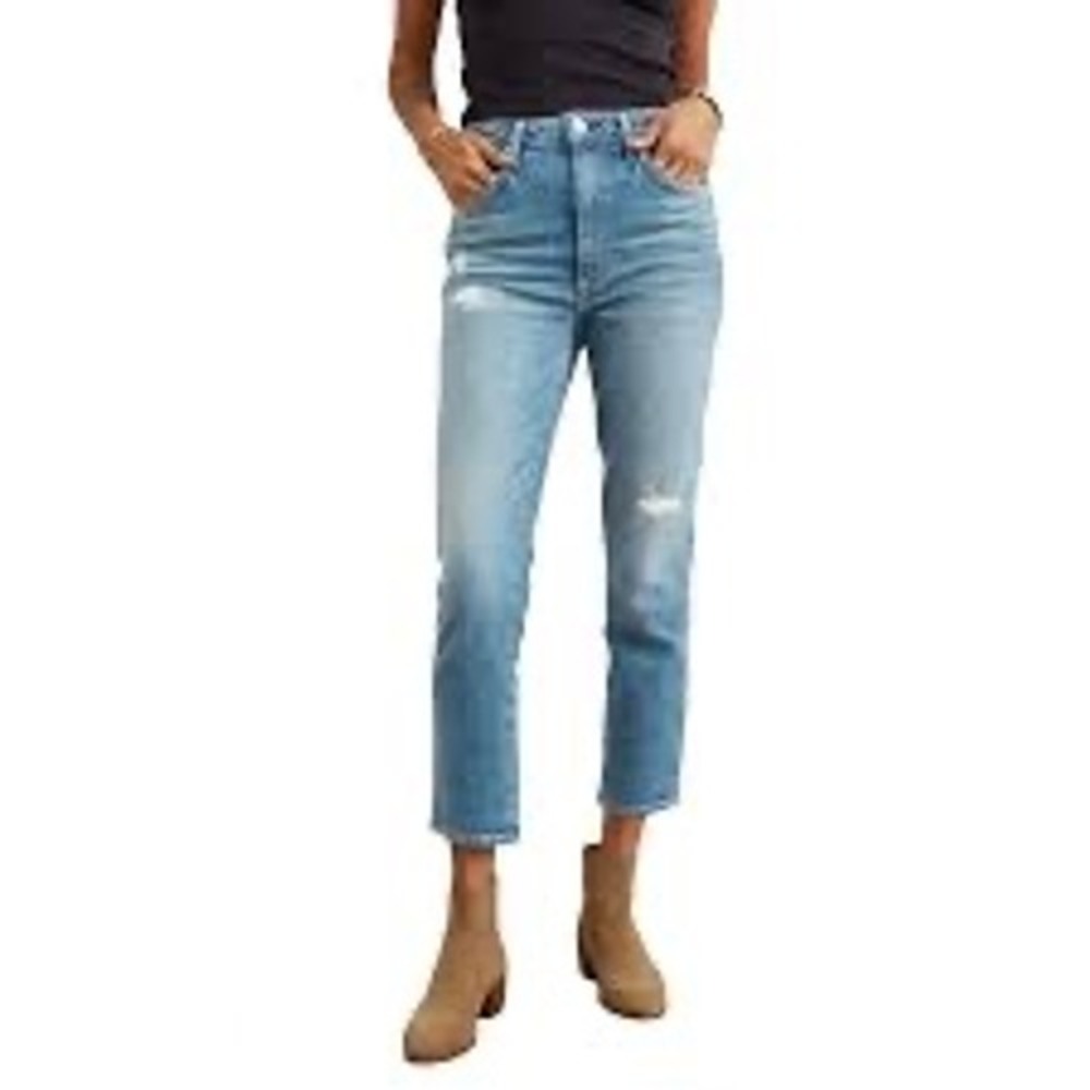 AMO Chelsea Crop Jeans Desire Wash Women's Size‎ 26 High Rise Distressed Denim